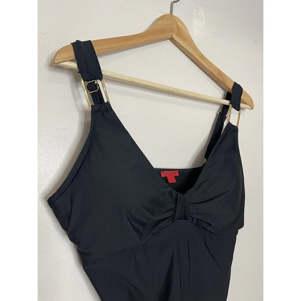 SPANX Womens 12 Black One Piece Swimsuit Dress Beach Underwire Belted Slimming